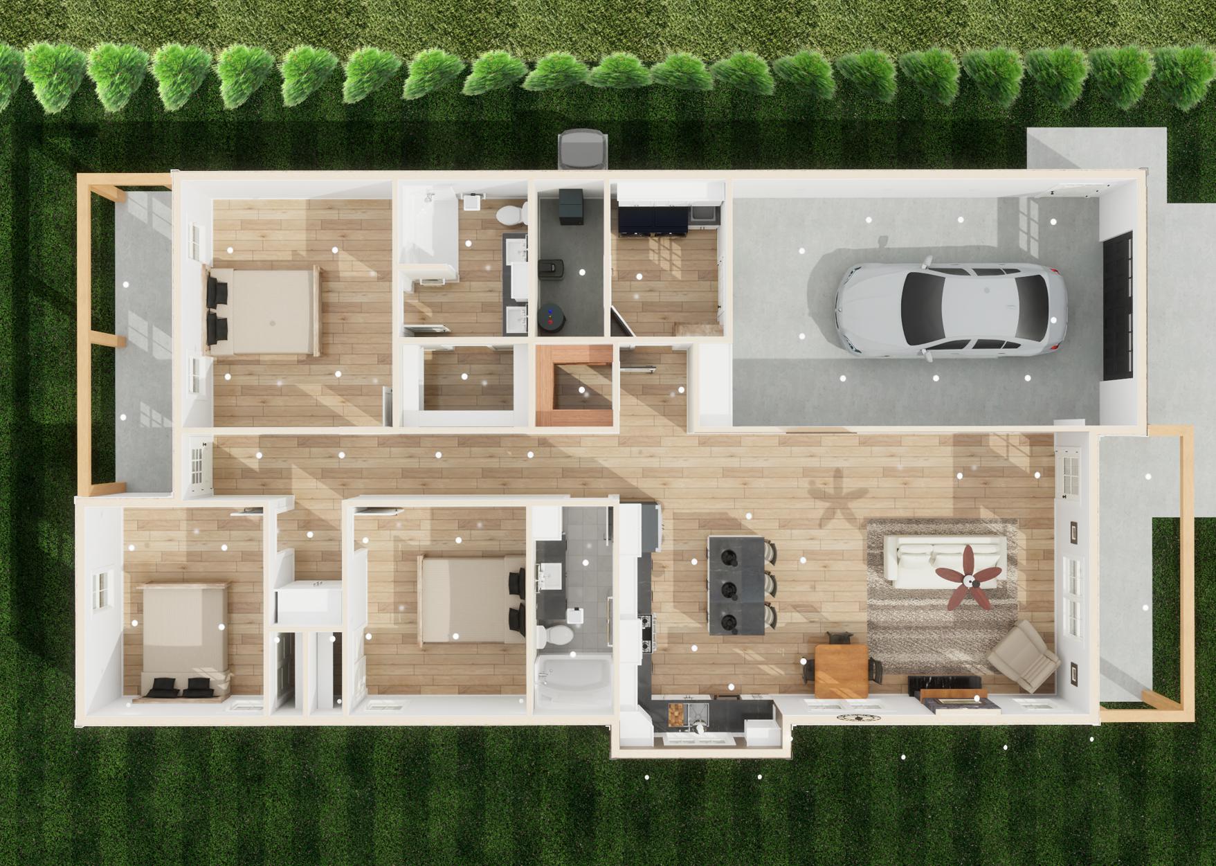 overview 3d render with shadows